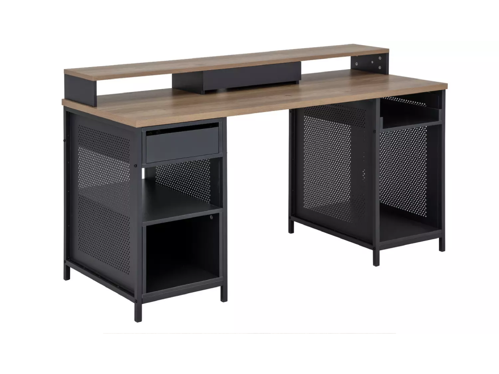 Modular 1 Drawer Gaming Desk - Oak Effect & Black