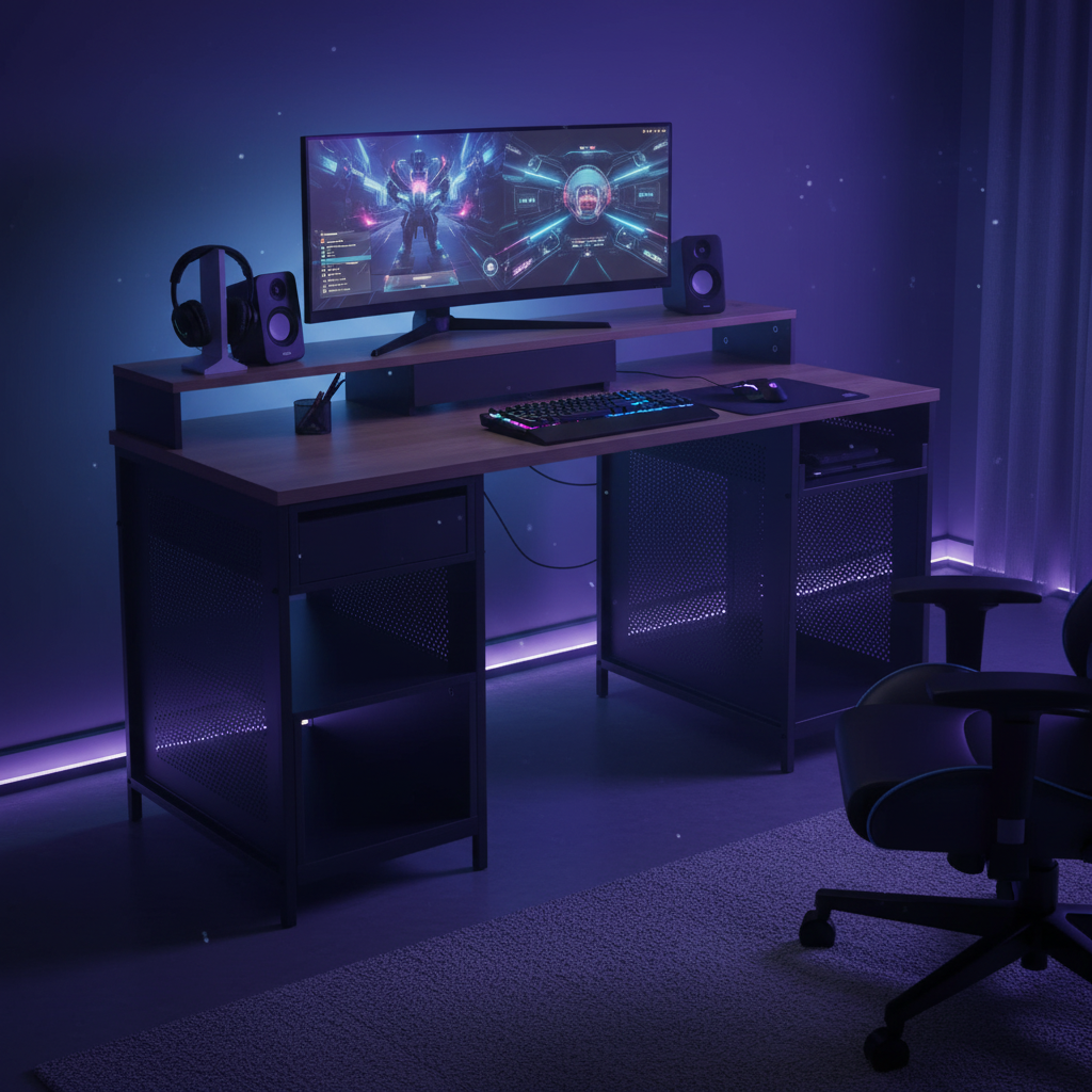 Modular 1 Drawer Gaming Desk - Oak Effect & Black