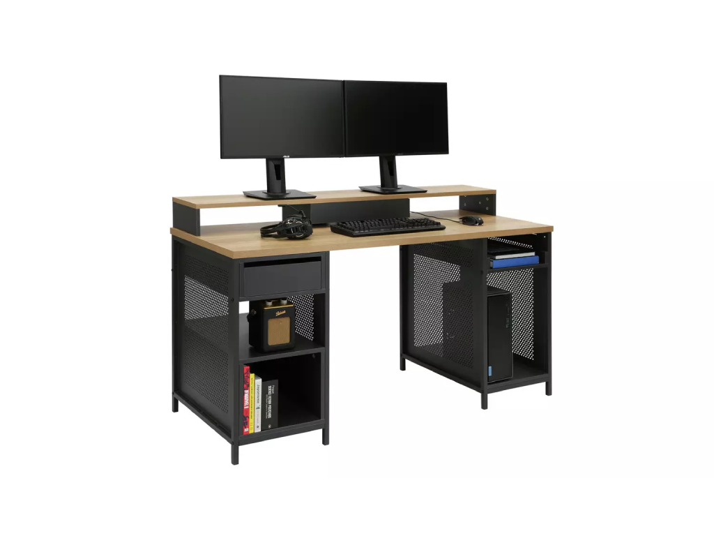 Modular 1 Drawer Gaming Desk - Oak Effect & Black