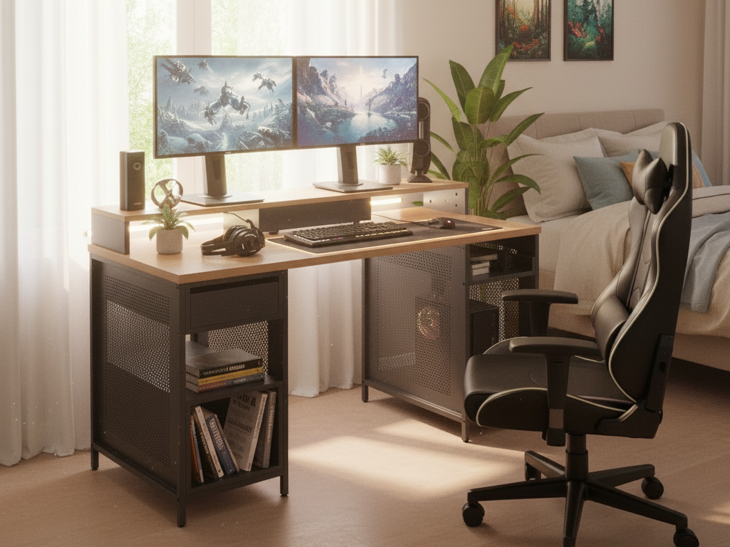 Modular 1 Drawer Gaming Desk - Oak Effect & Black
