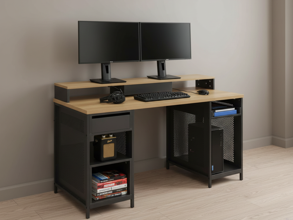 Modular 1 Drawer Gaming Desk - Oak Effect & Black