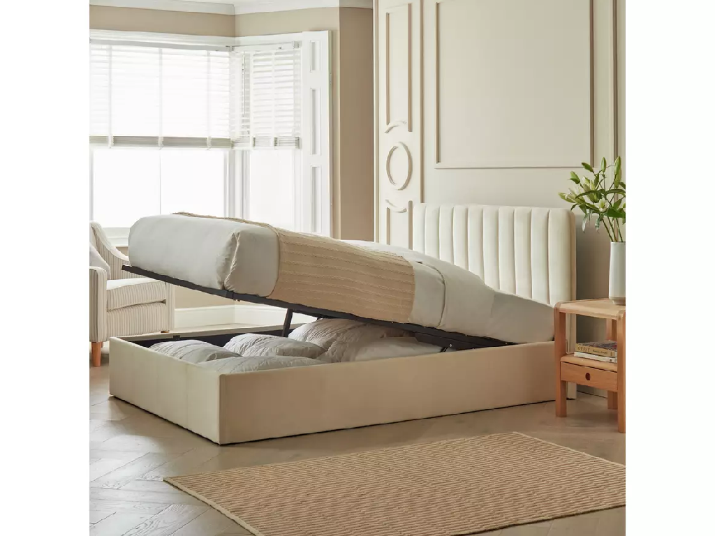 Pandora Double End Lift Ottoman Bed - Cream