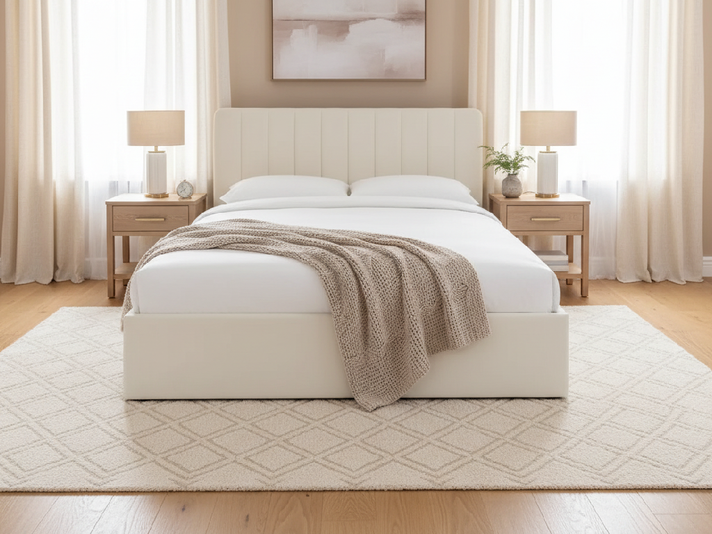 Pandora Double End Lift Ottoman Bed - Cream