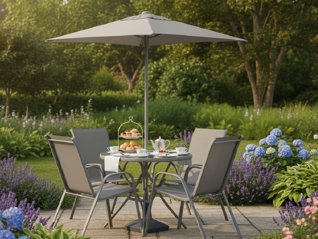 Sicily 4 Seater Metal Patio Set Inc Parasol - Grey