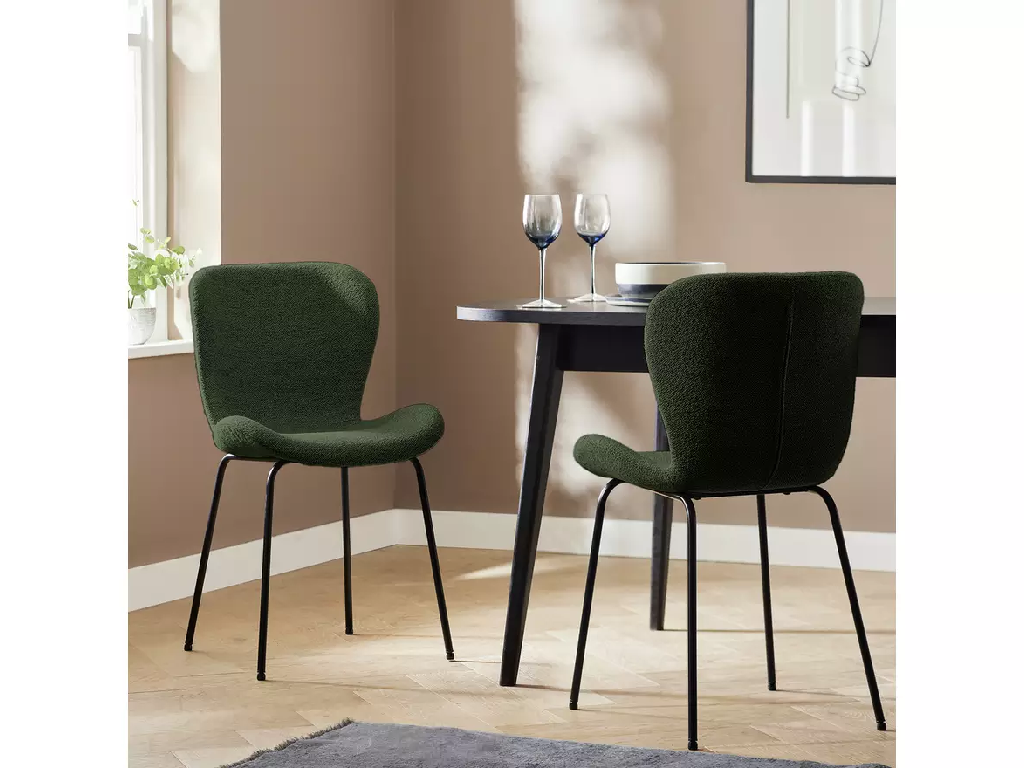 Habitat Etta Pair of Fabric Dining Chair - Green