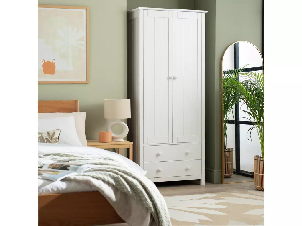 Scandinavia 2 Door 2 Drawer Wardrobe - White - (B-Grade)