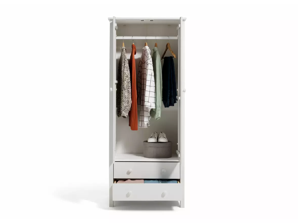 Scandinavia 2 Door 2 Drawer Wardrobe - White - (B-Grade)