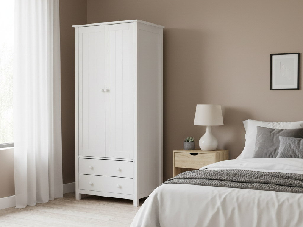 Scandinavia 2 Door 2 Drawer Wardrobe - White - (B-Grade)
