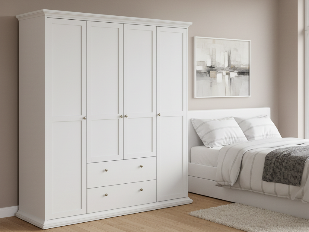 Tvilum Paris 4 Door 2 Drawer Wardrobe - White