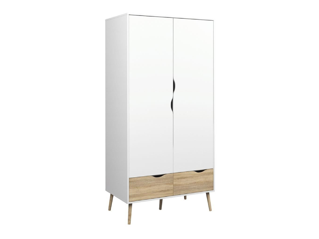 Oslo wardrobe 2 door + 2 drawers White/Oak - (B-Grade)