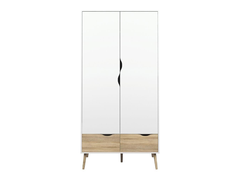Oslo wardrobe 2 door + 2 drawers White/Oak - (B-Grade)