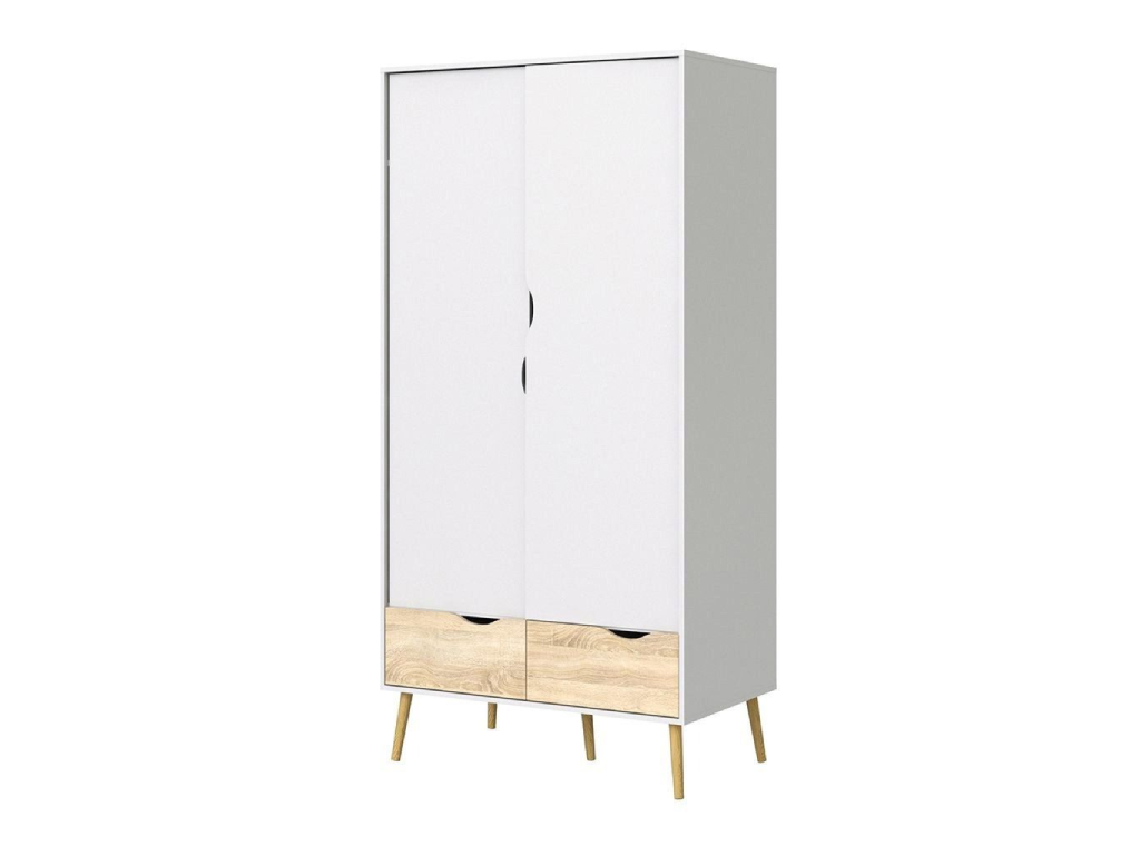 Oslo wardrobe 2 door + 2 drawers White/Oak - (B-Grade)