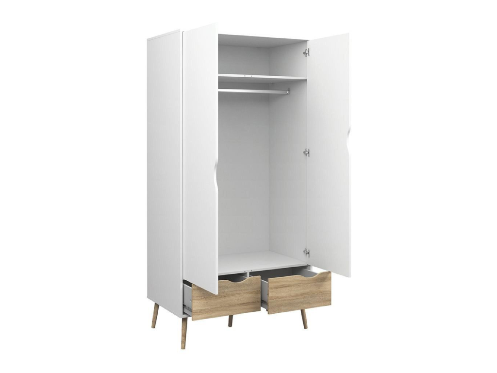 Oslo wardrobe 2 door + 2 drawers White/Oak - (B-Grade)