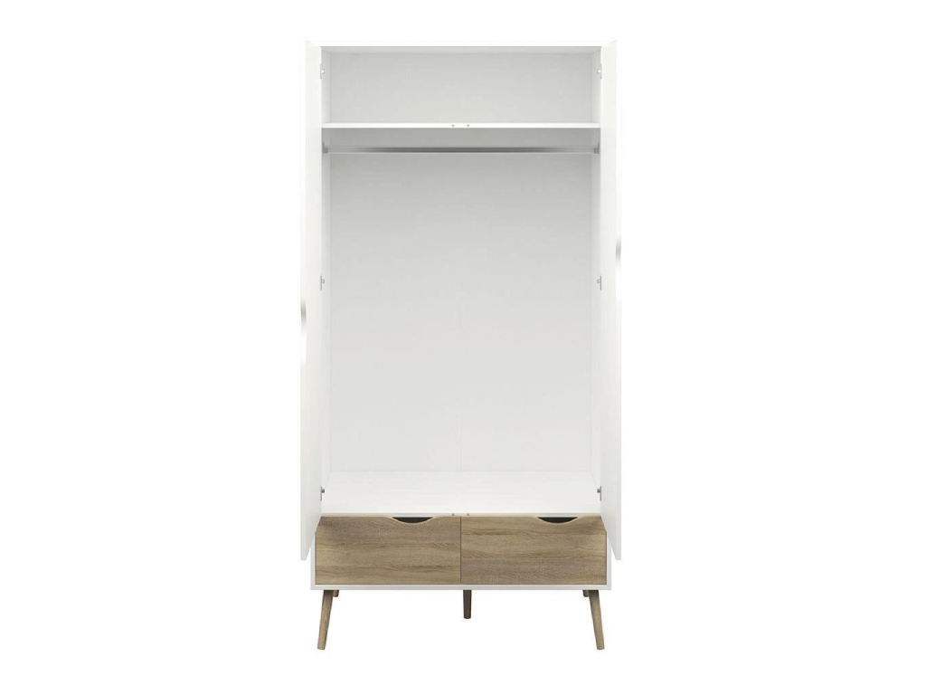 Oslo wardrobe 2 door + 2 drawers White/Oak - (B-Grade)