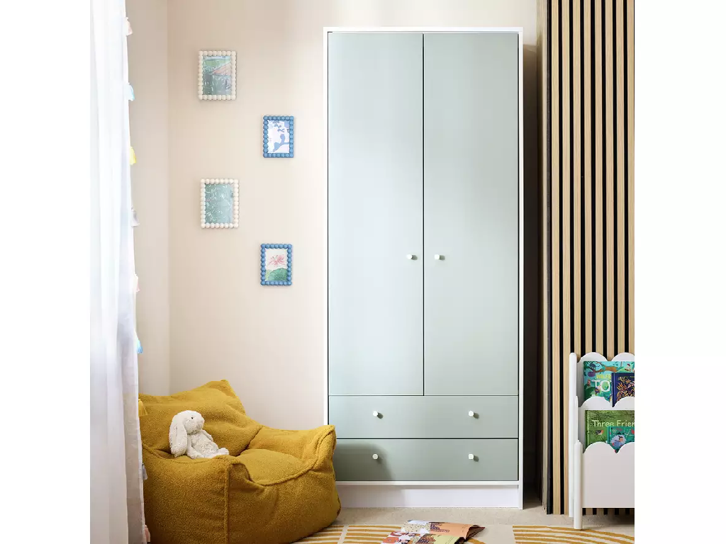 Malibu 2 Door 2 Drawer Wardrobe - Green and White (B-Grade)