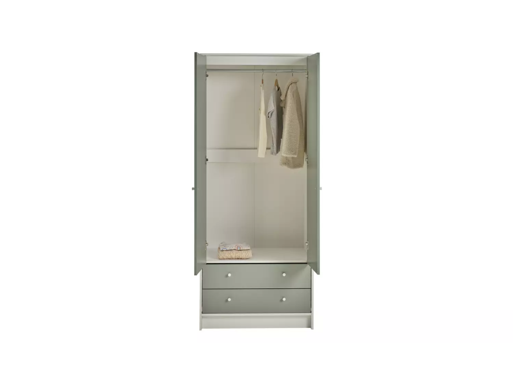Malibu 2 Door 2 Drawer Wardrobe - Green and White (B-Grade)