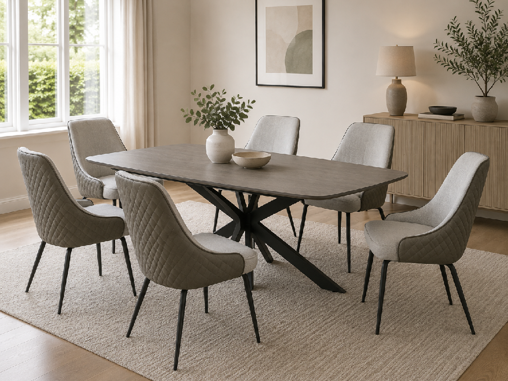 Sadie 6 Seater Dining Tale + 6 Chairs - Smoke