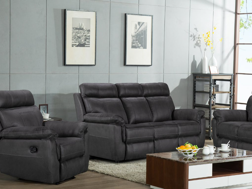 Baxter 3 Seater Fixed + 1 + 1 Manual Recliner Set - Fabric - Grey