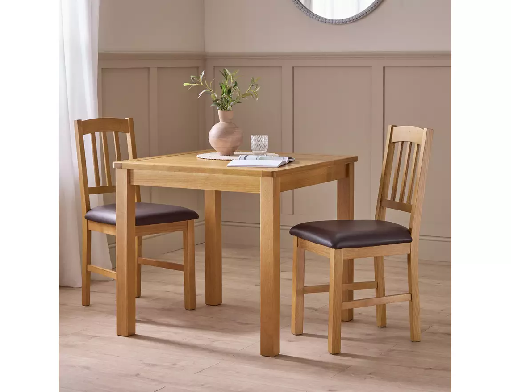 Ashwell Oak Dining Table & 2 Oak Brown Chairs