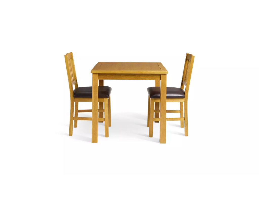 Ashwell Oak Dining Table & 2 Oak Brown Chairs