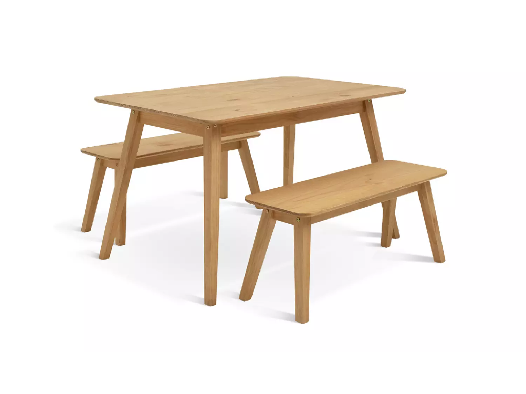Habitat Parry Solid Wood Dining Table & 2 Natural Benches