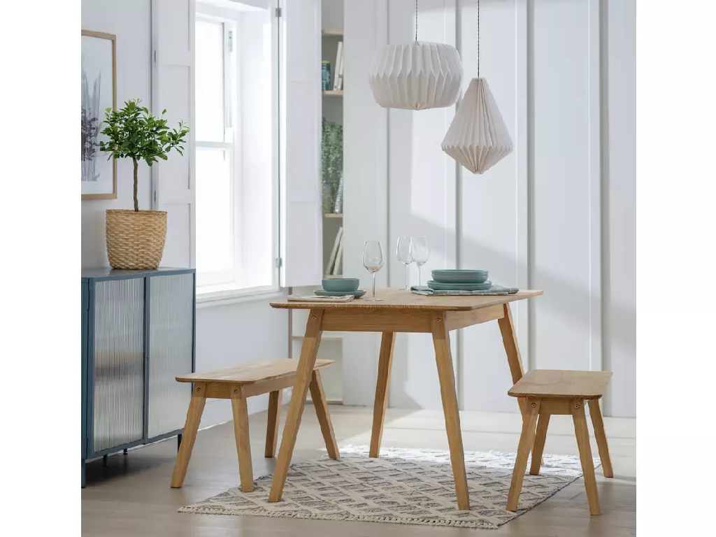 Habitat Parry Solid Wood Dining Table & 2 Natural Benches