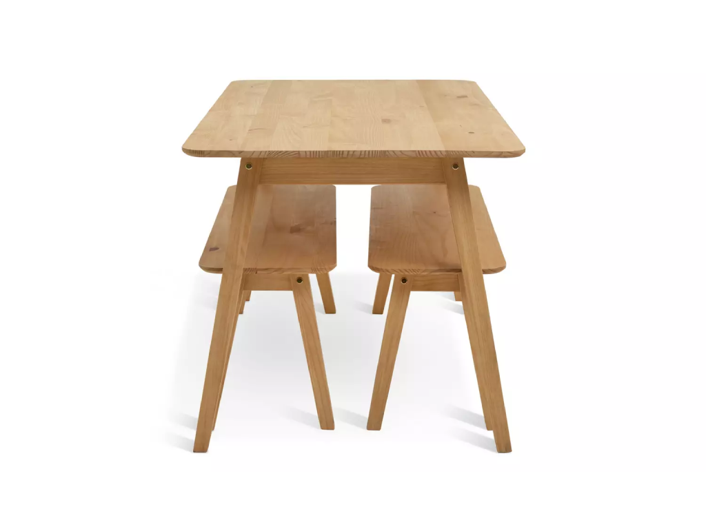 Habitat Parry Solid Wood Dining Table & 2 Natural Benches