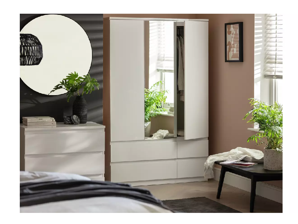 Jenson 3Door 4Drawer Mirror Wardrobe -Gloss White