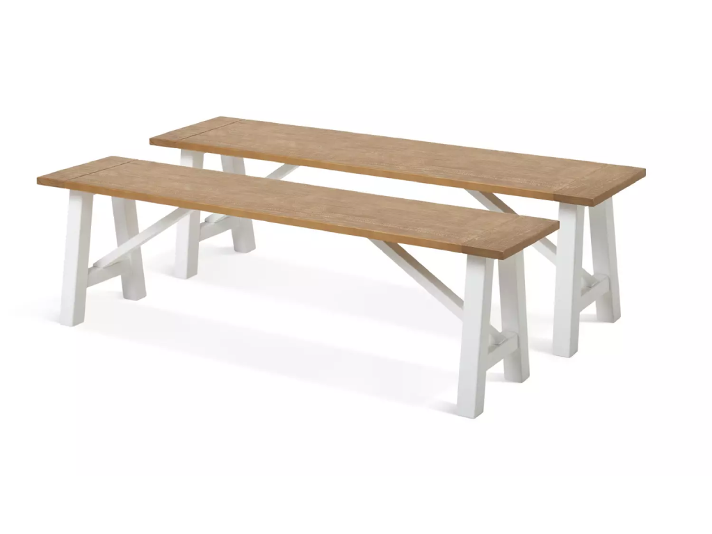 Habitat Burford White Dining Table & 2 White Benches