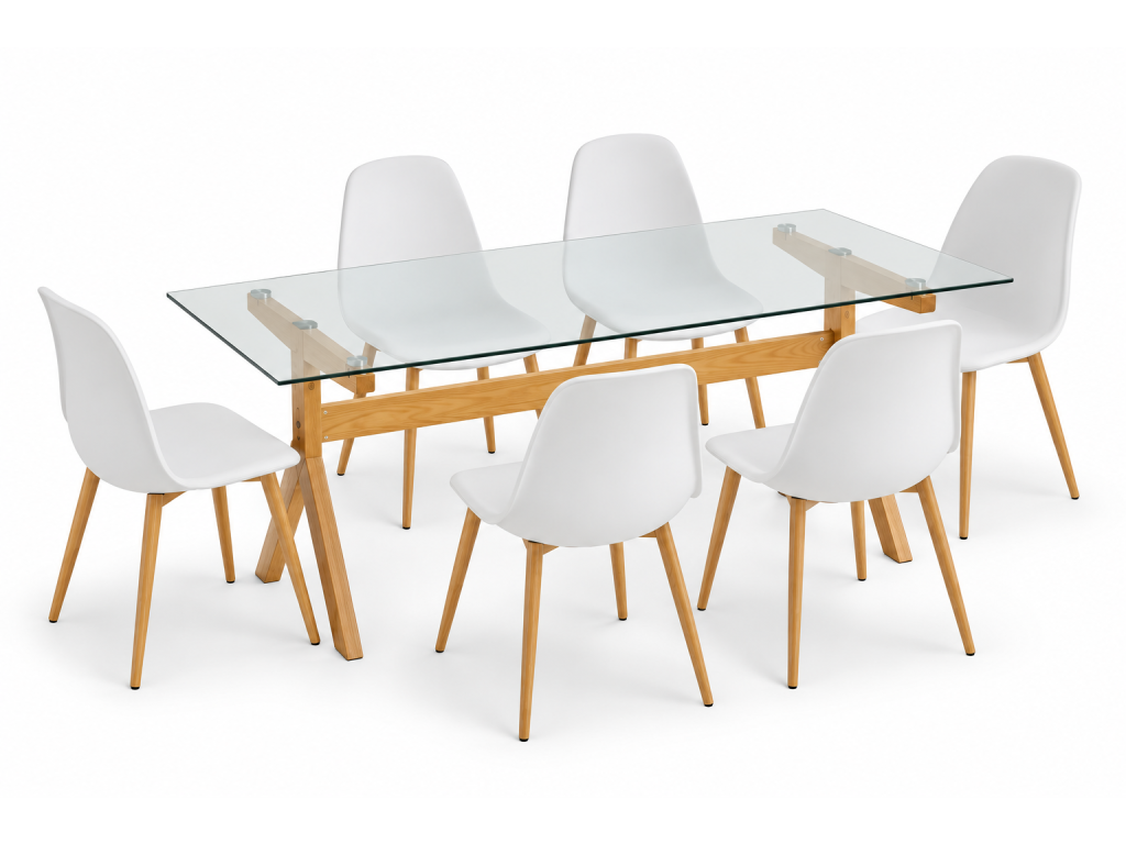 Habitat Zela Glass 6 Seater Dining Table + 6 Beni Chairs